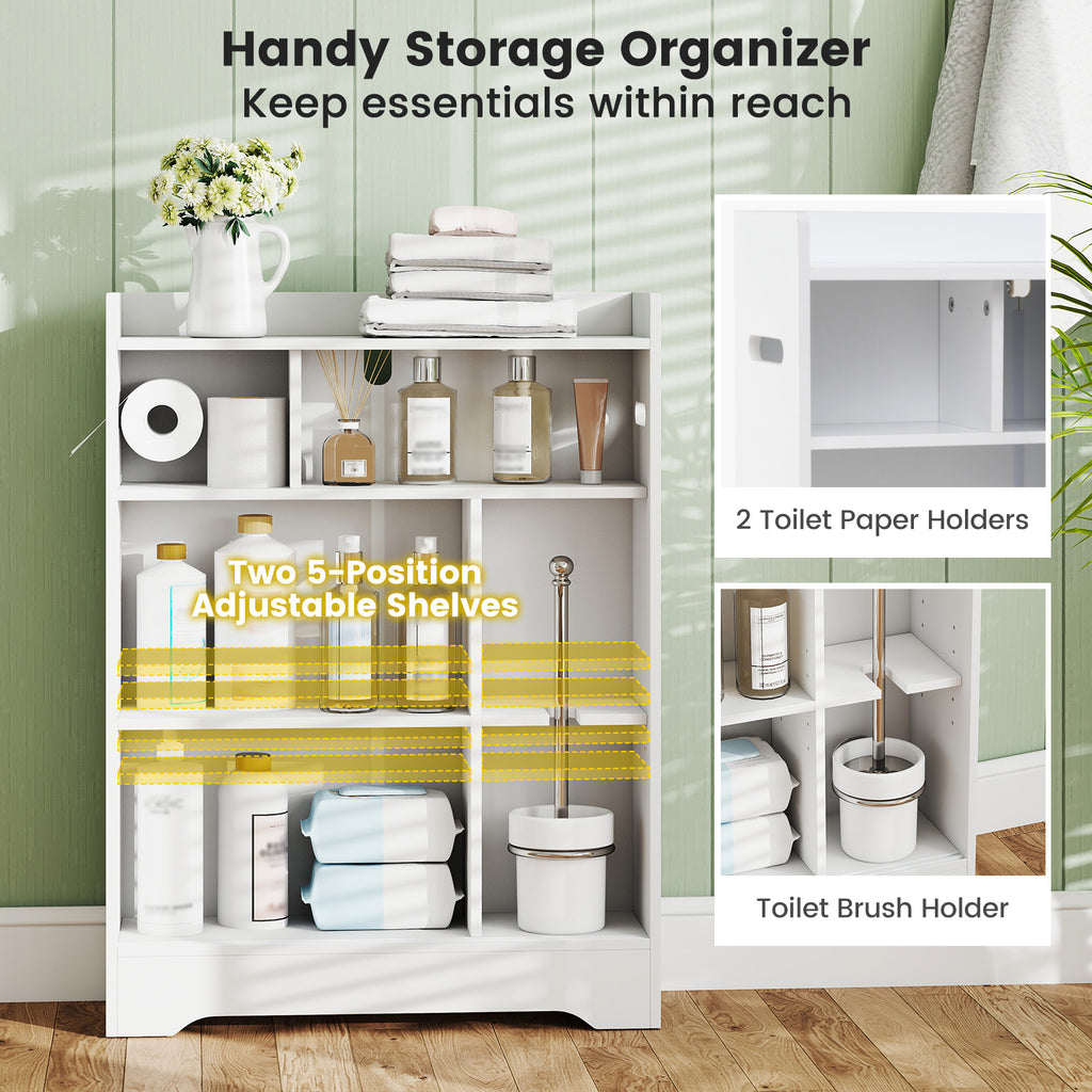 Slim Bathroom Storage Cabinet with Toilet Paper Holders - White