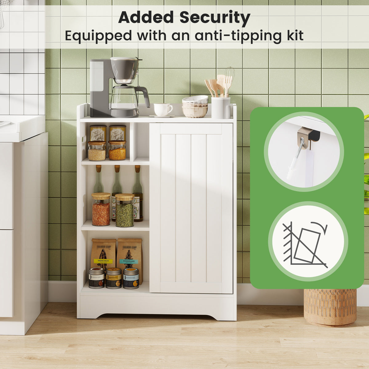 Slim Bathroom Storage Cabinet with Toilet Paper Holders - White