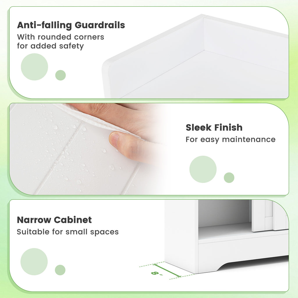 Slim Bathroom Storage Cabinet with Toilet Paper Holders - White