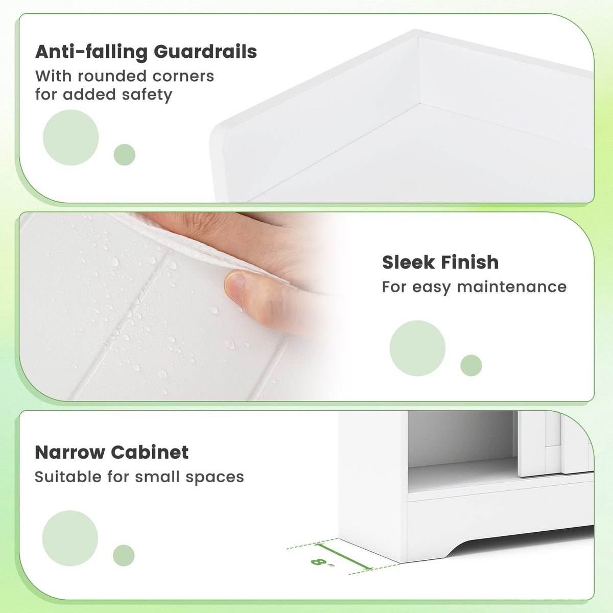 Slim Bathroom Storage Cabinet with Toilet Paper Holders - White