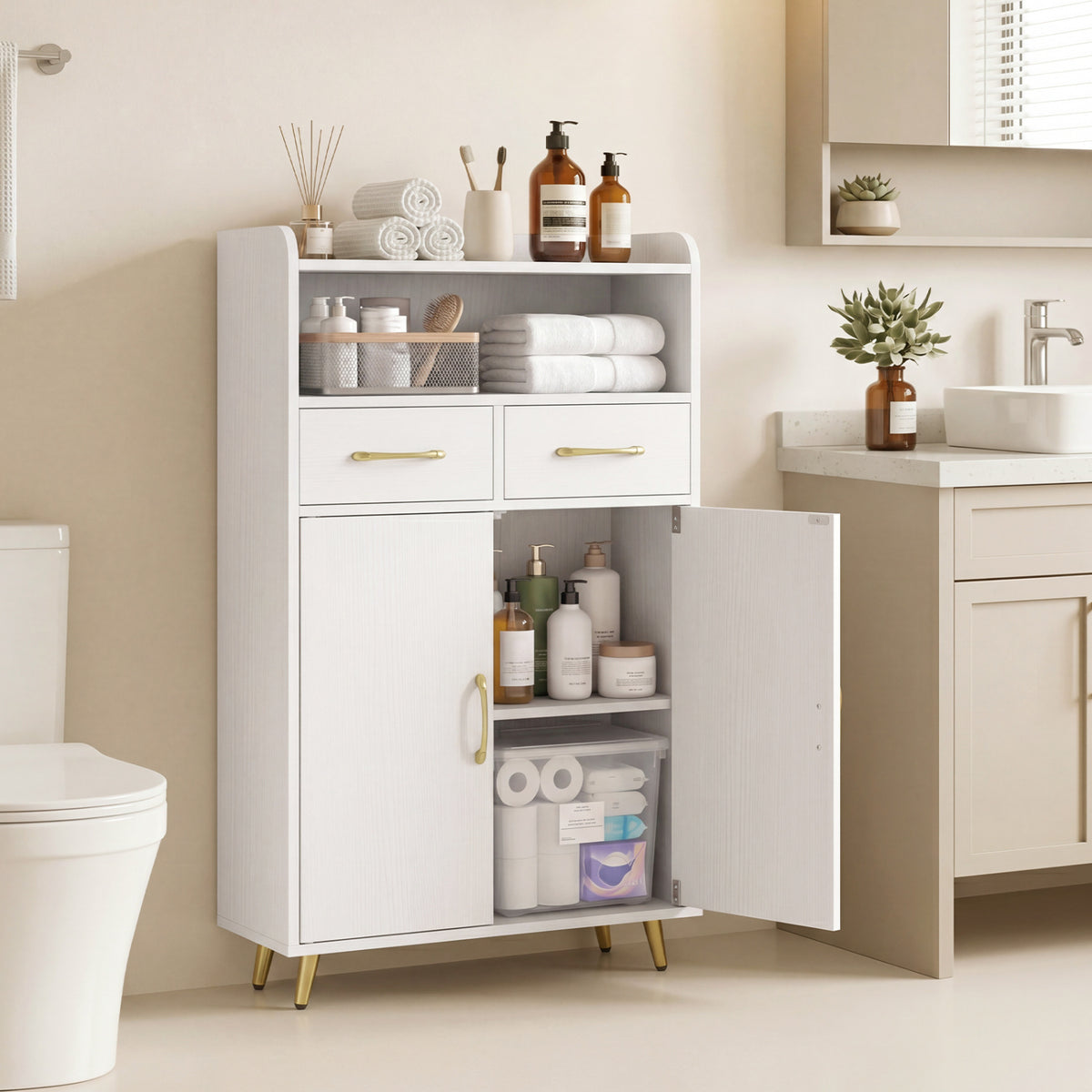 Bathroom Storage Cabinet 42.5" H - Gray with 2 Drawers
