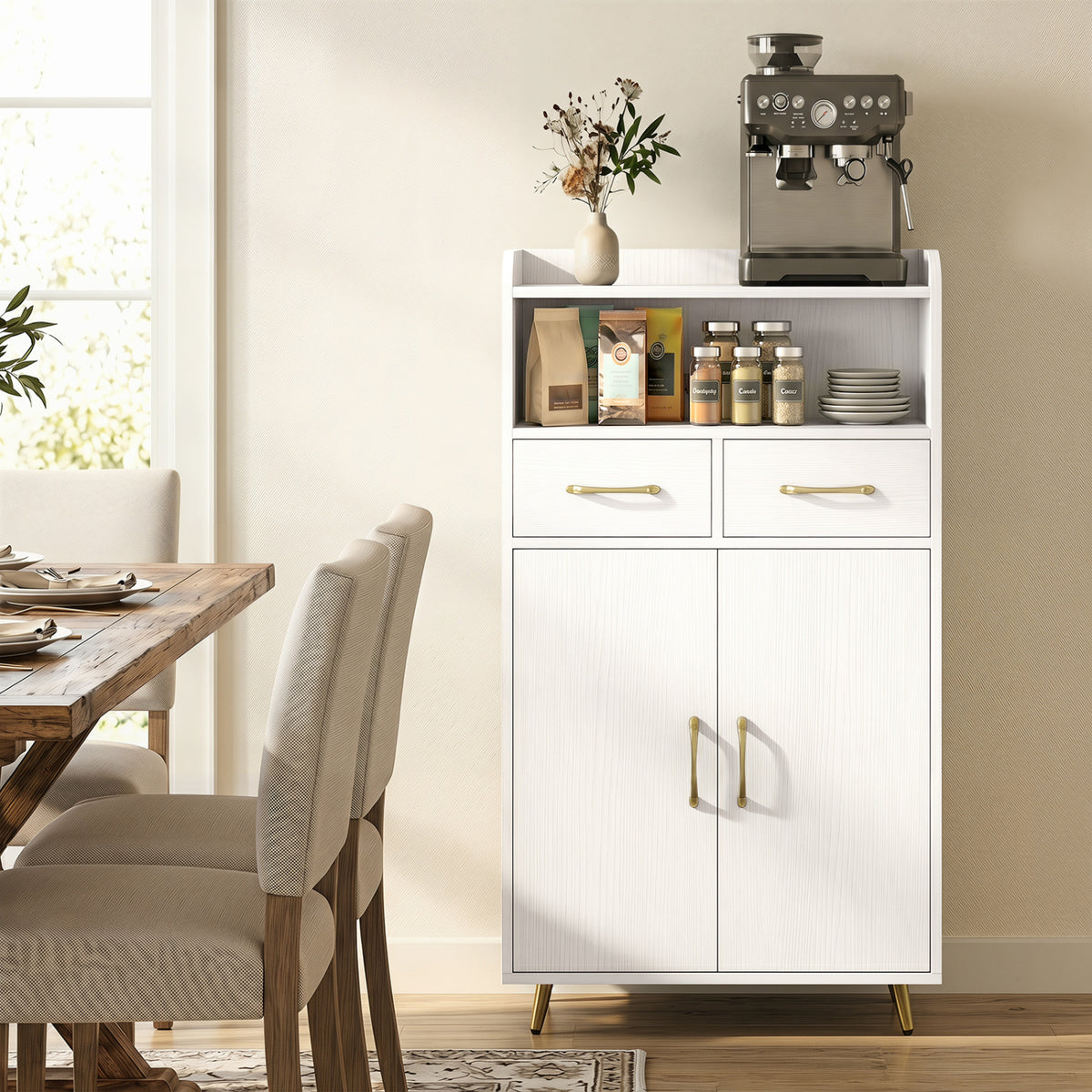 Bathroom Storage Cabinet Freestanding Floor with 2 Drawers and Doors