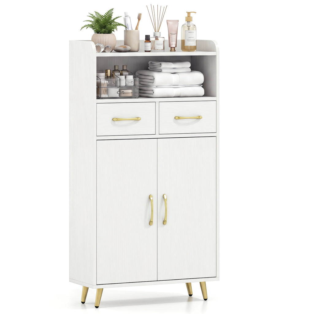 Bathroom Storage Cabinet Freestanding Floor with 2 Drawers and Doors