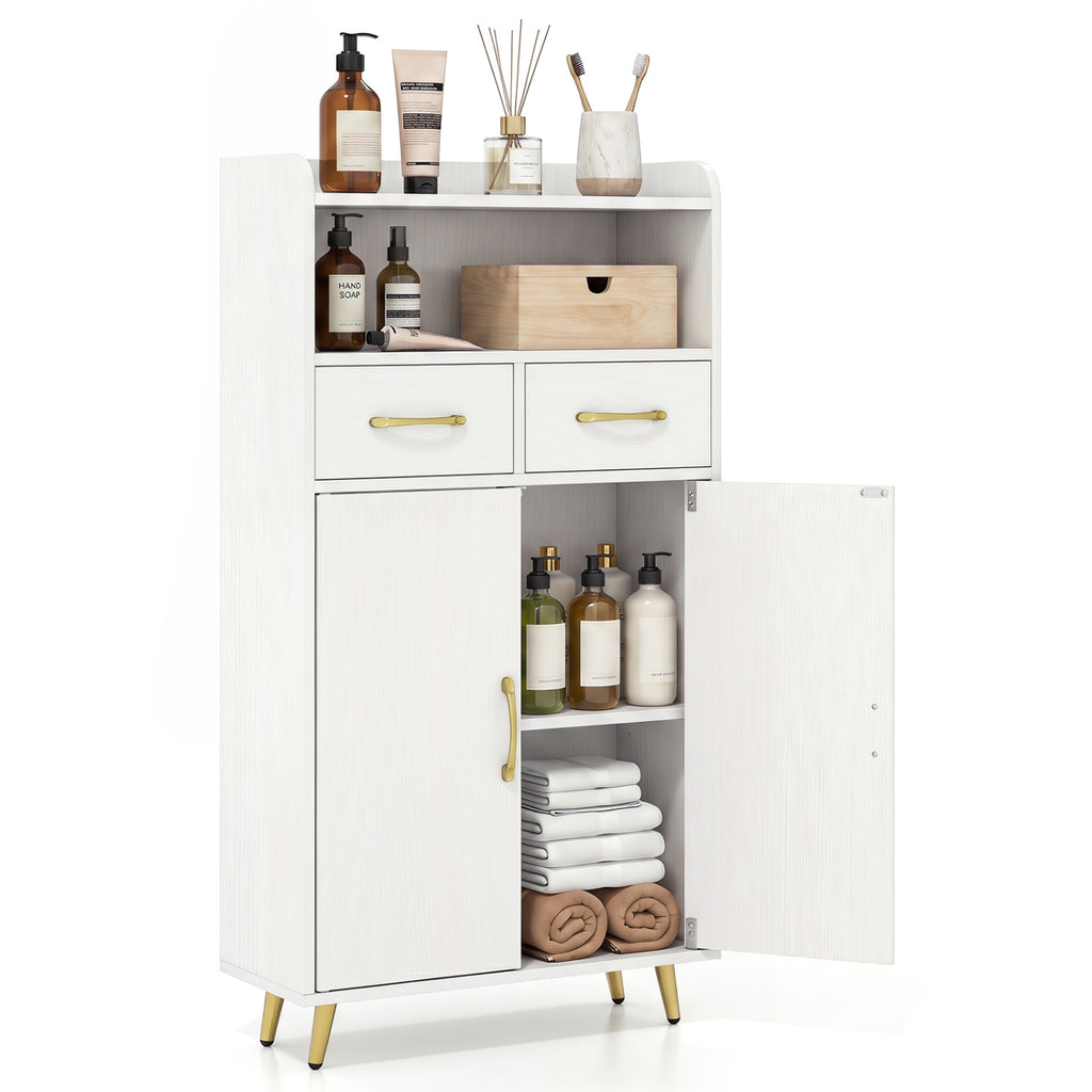 Bathroom Storage Cabinet Freestanding Floor with 2 Drawers and Doors