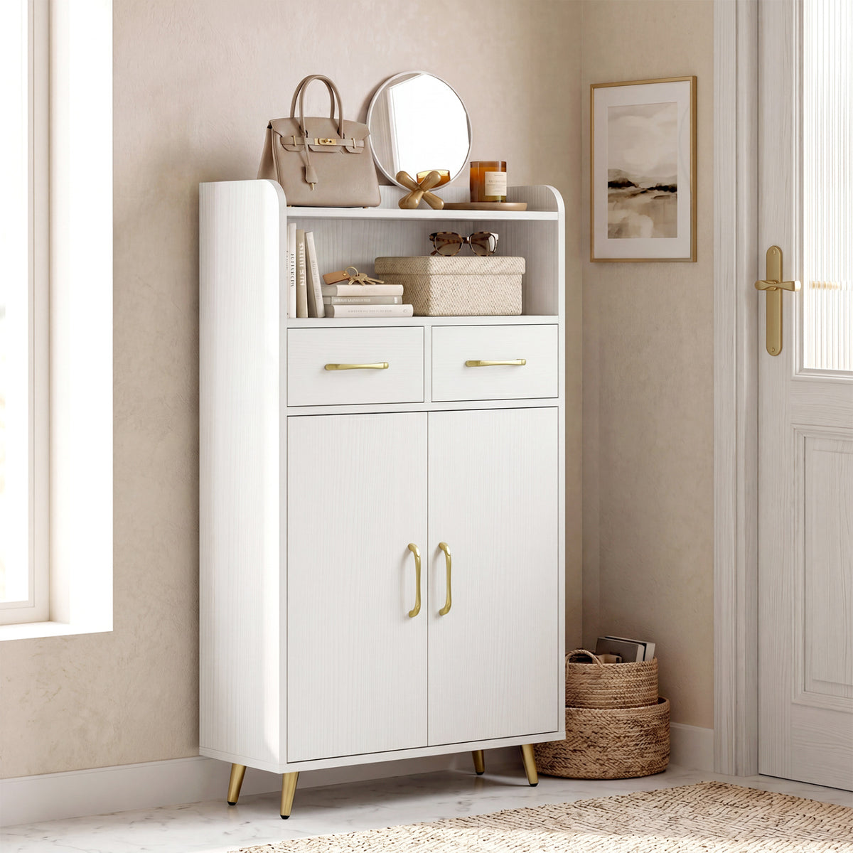 Bathroom Storage Cabinet Freestanding Floor with 2 Drawers and Doors