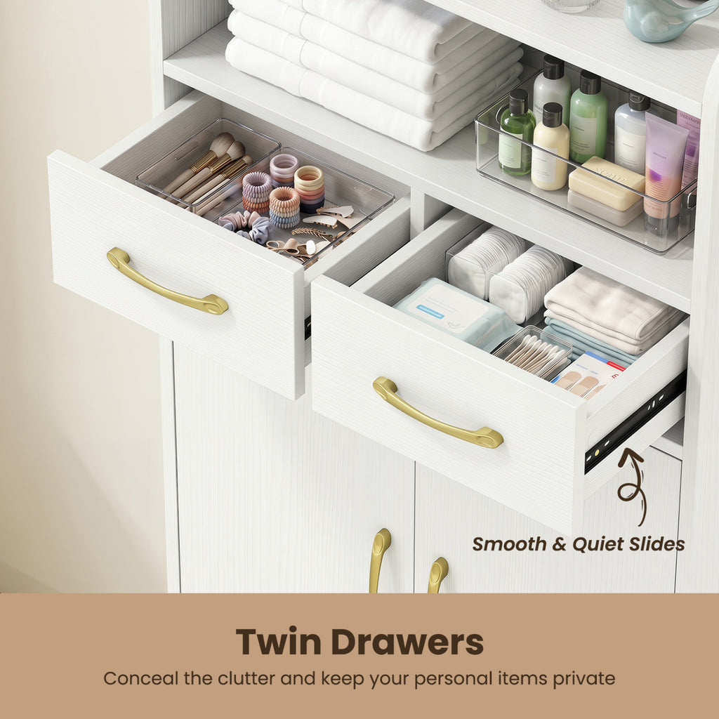Bathroom Storage Cabinet Freestanding Floor with 2 Drawers and Doors