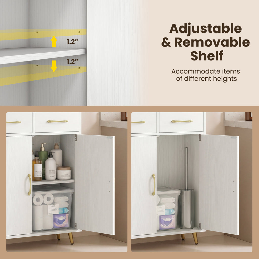 Bathroom Storage Cabinet Freestanding Floor with 2 Drawers and Doors