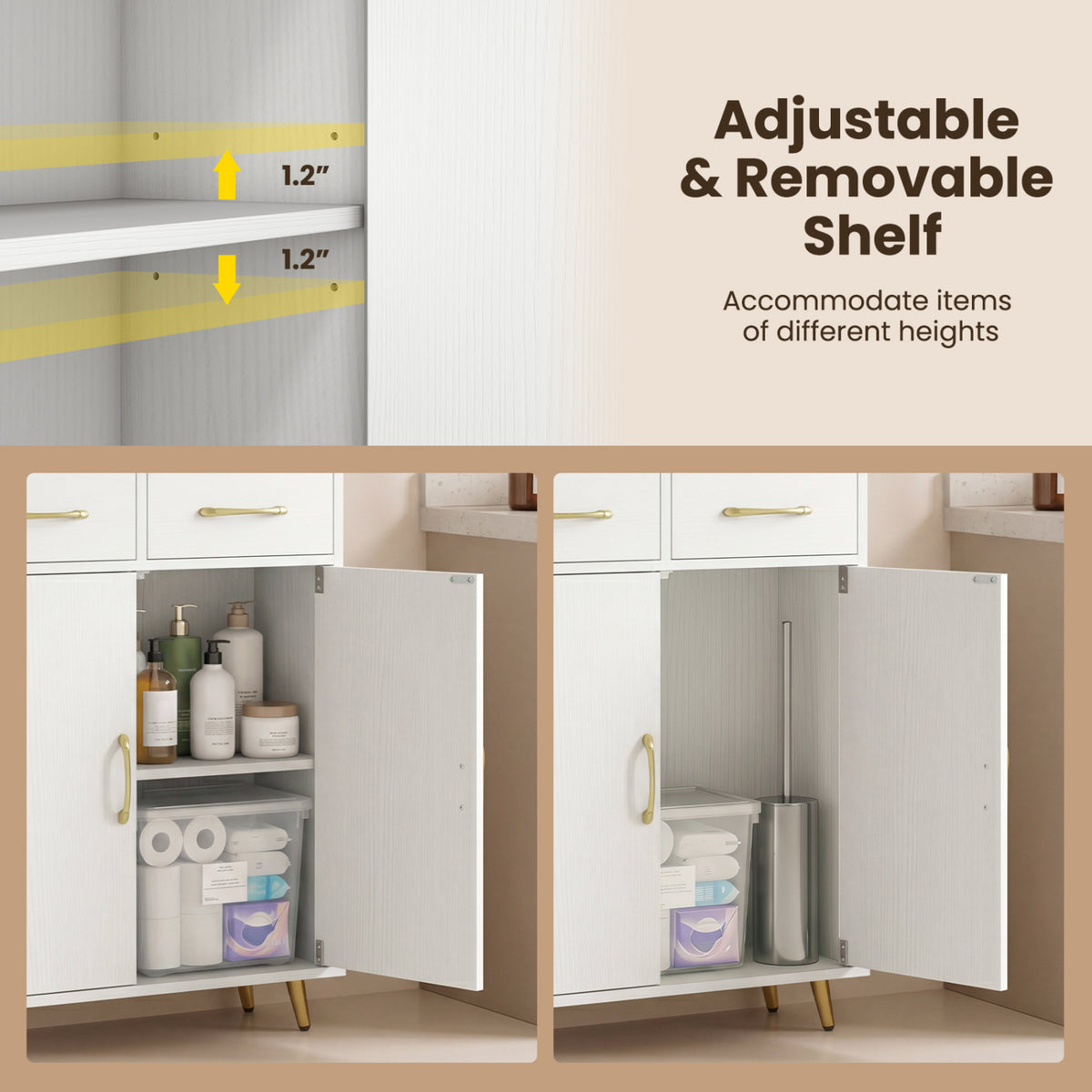 Bathroom Storage Cabinet Freestanding Floor with 2 Drawers and Doors