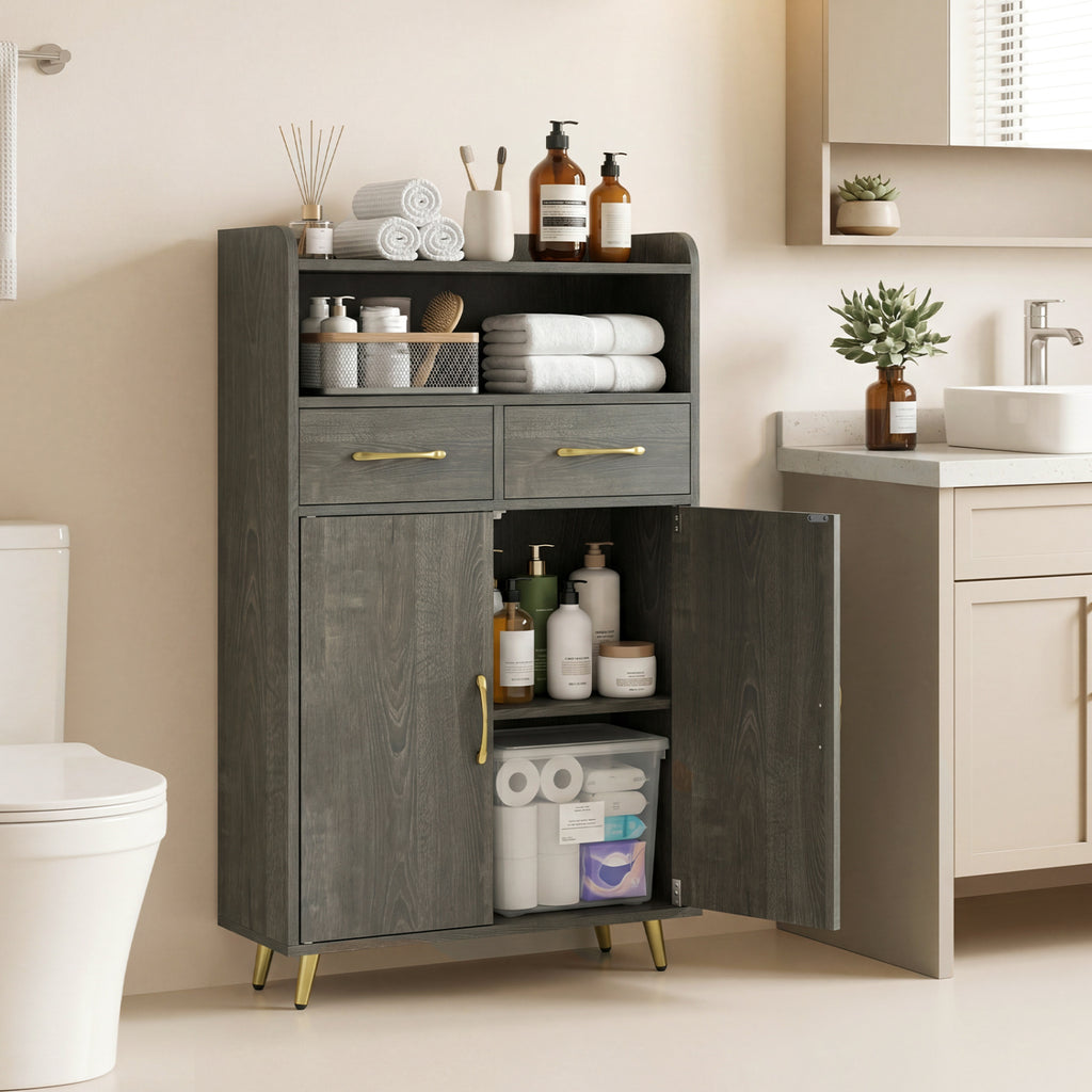 Bathroom Storage Cabinet 42.5" H - Gray with 2 Drawers
