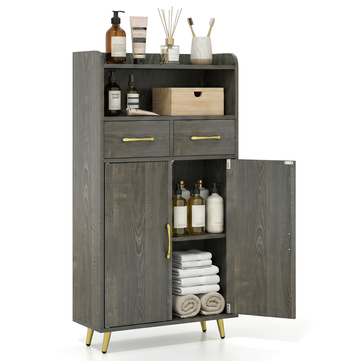 Bathroom Storage Cabinet 42.5" H - Gray with 2 Drawers