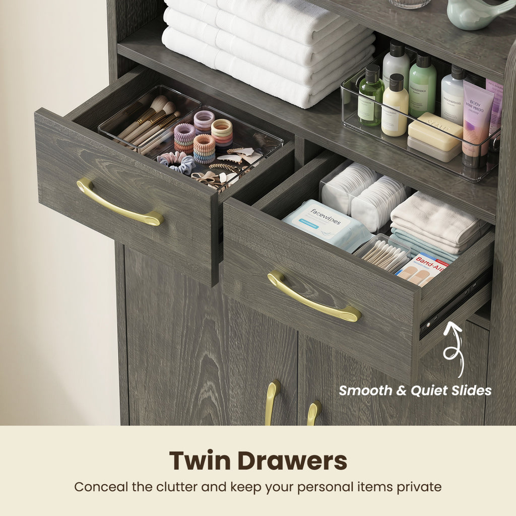 Bathroom Storage Cabinet 42.5" H - Gray with 2 Drawers