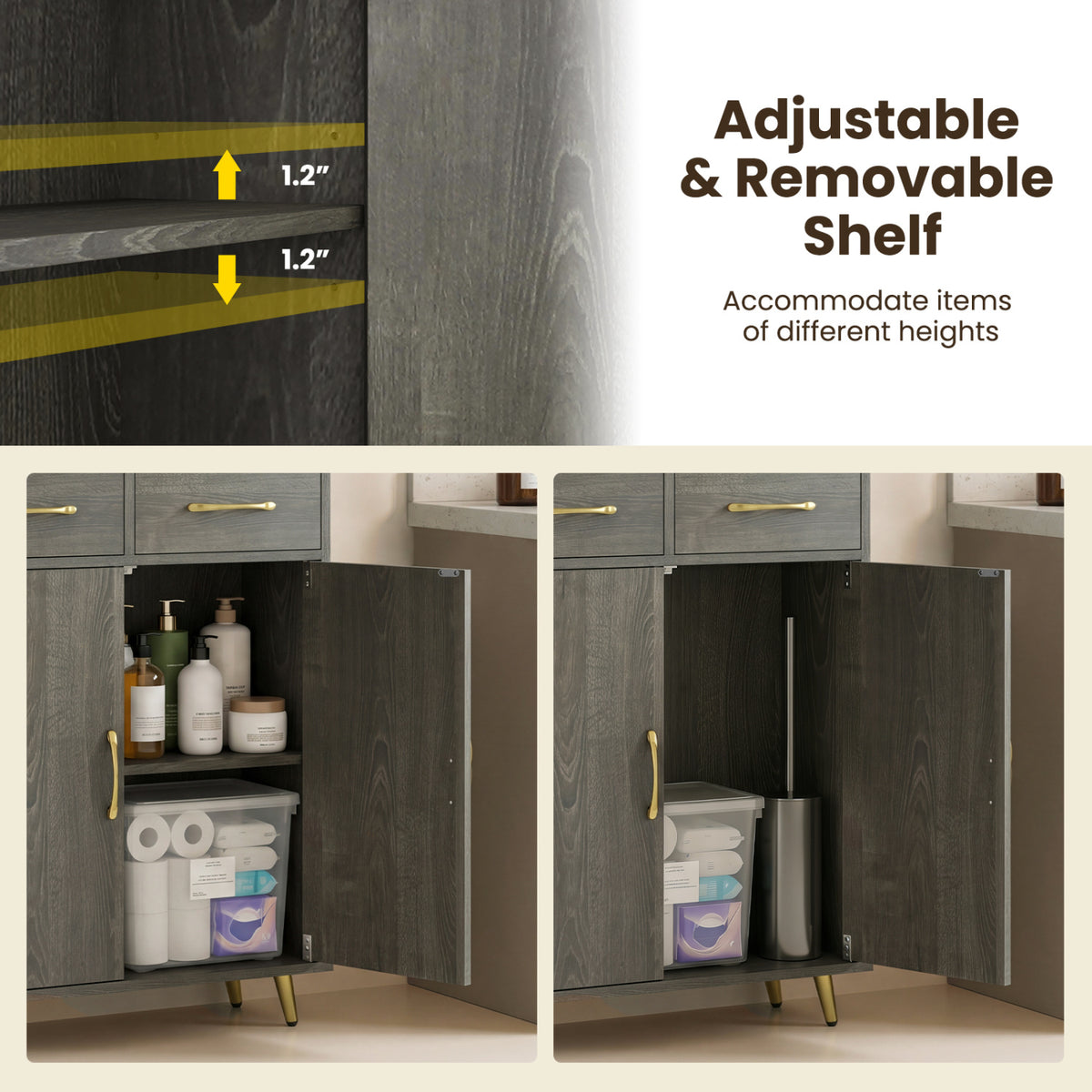 Bathroom Storage Cabinet 42.5" H - Gray with 2 Drawers