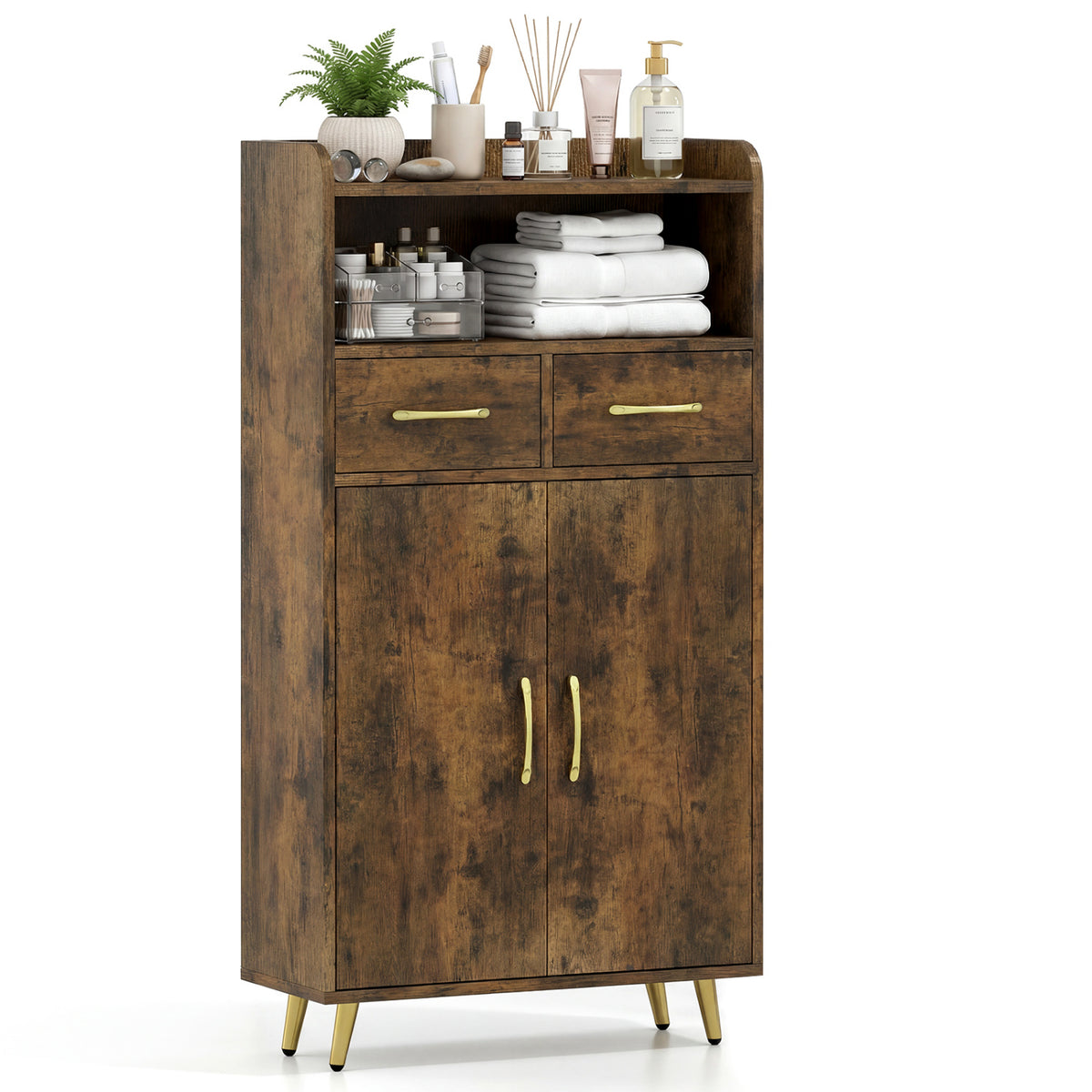 Bathroom Storage Cabinet Freestanding - 42.5 Inch H, Rustic Brown