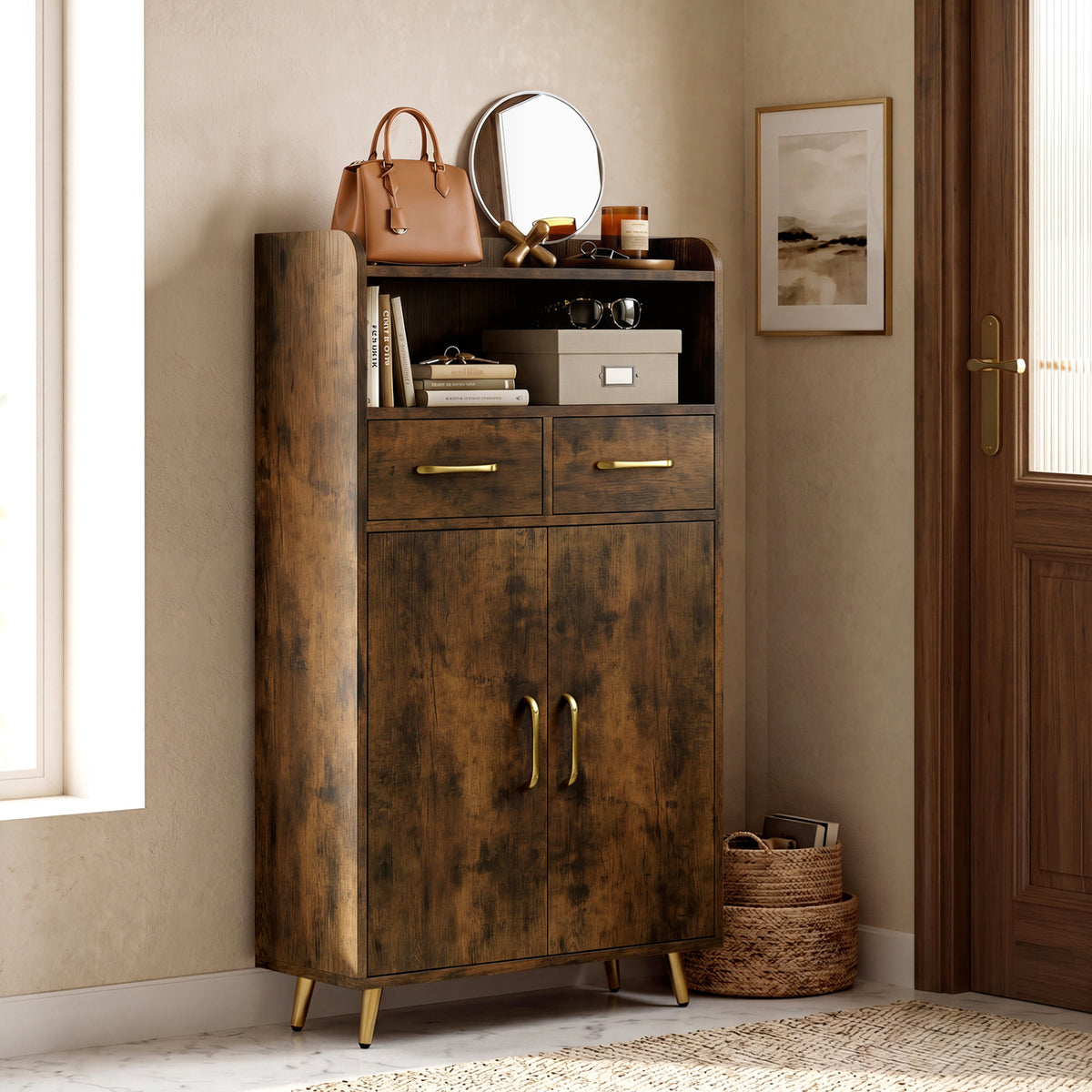 Bathroom Storage Cabinet Freestanding - 42.5 Inch H, Rustic Brown