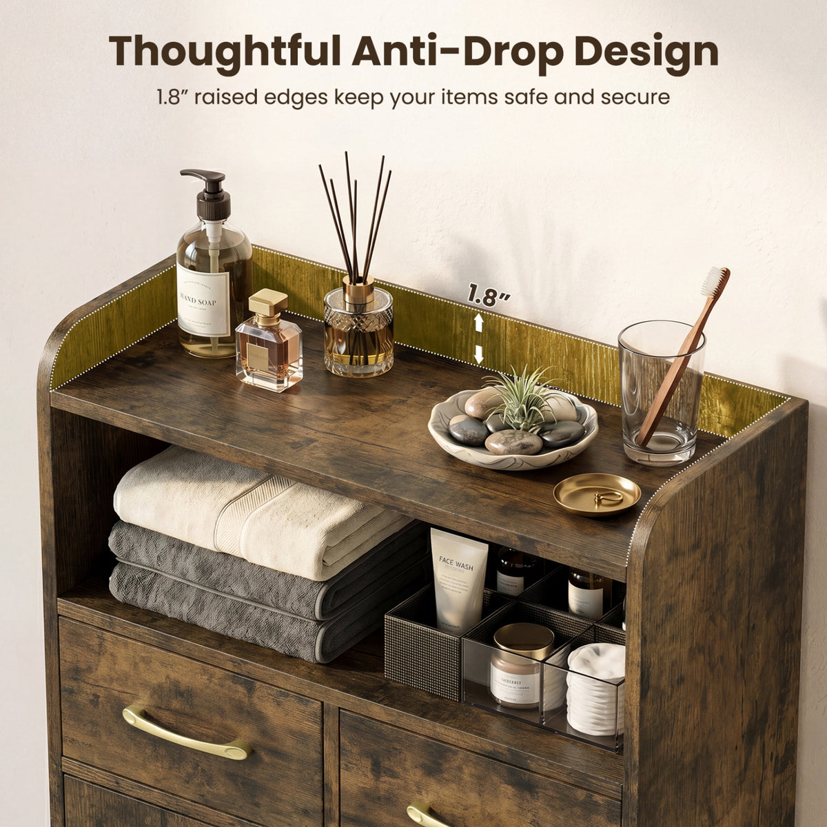 Bathroom Storage Cabinet Freestanding - 42.5 Inch H, Rustic Brown