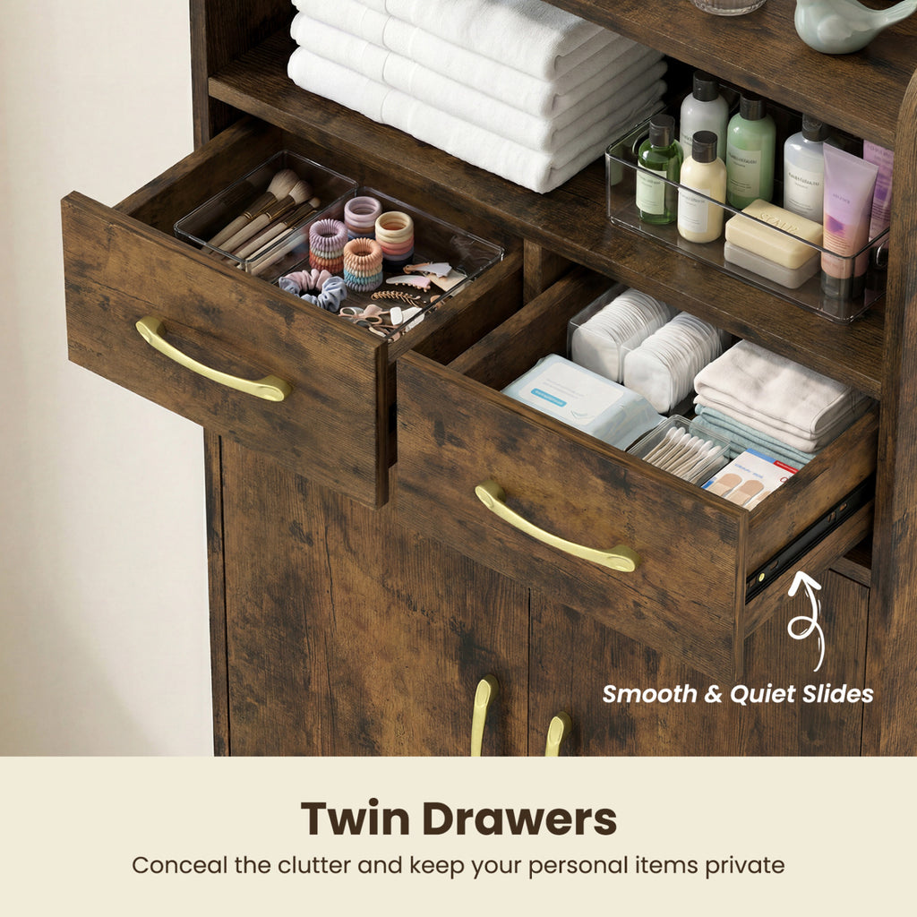 Bathroom Storage Cabinet Freestanding - 42.5 Inch H, Rustic Brown