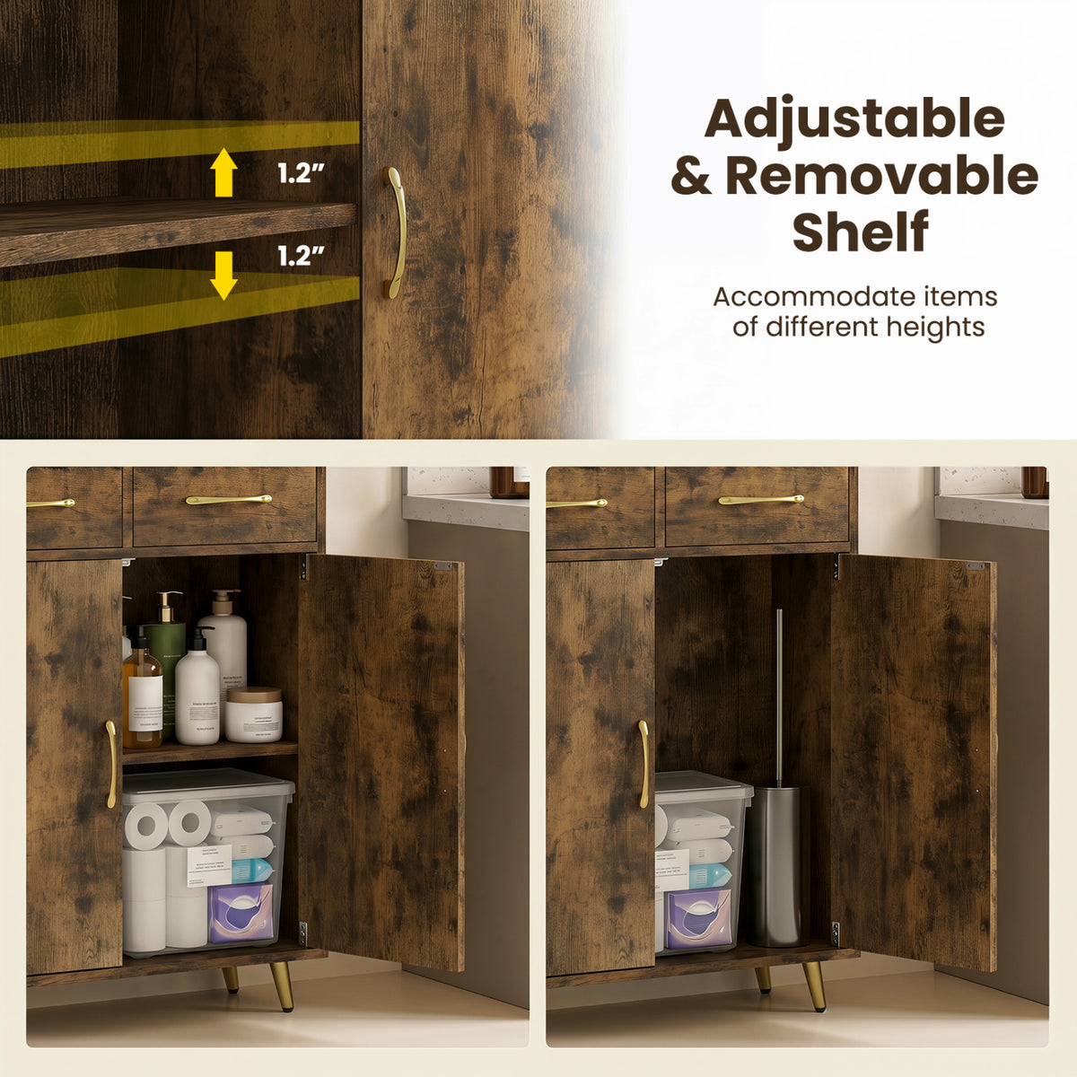 Bathroom Storage Cabinet Freestanding - 42.5 Inch H, Rustic Brown