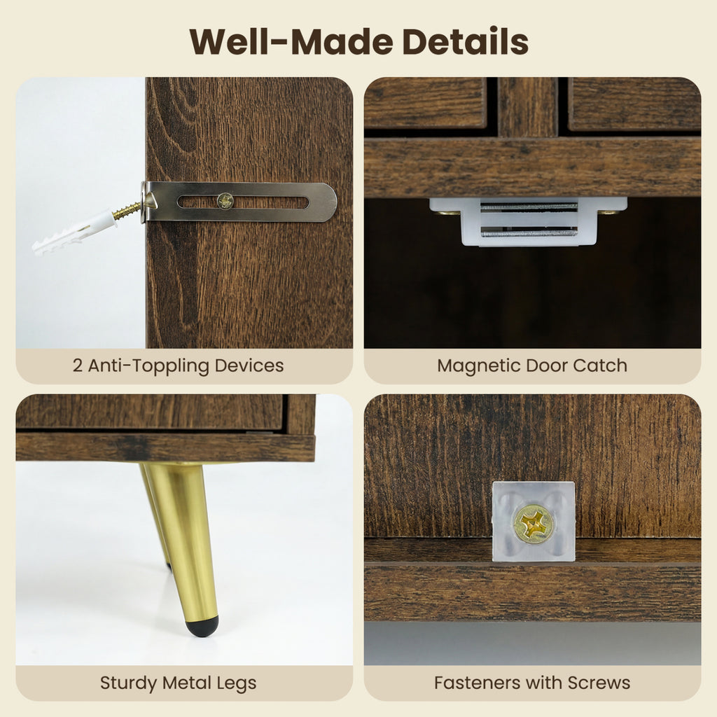 Bathroom Storage Cabinet Freestanding - 42.5 Inch H, Rustic Brown