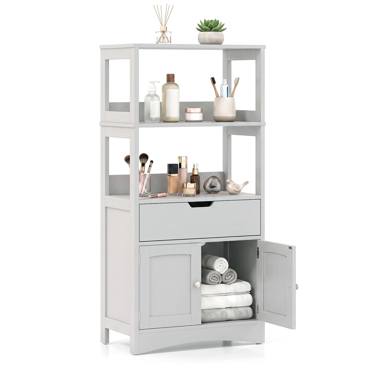 Bathroom Storage Cabinet with Drawer, Shelf & Doors – Gray