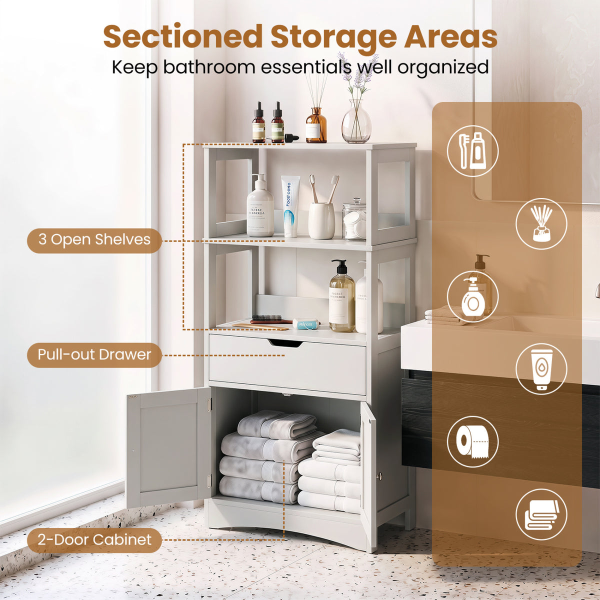 Bathroom Storage Cabinet with Drawer, Shelf & Doors – Gray
