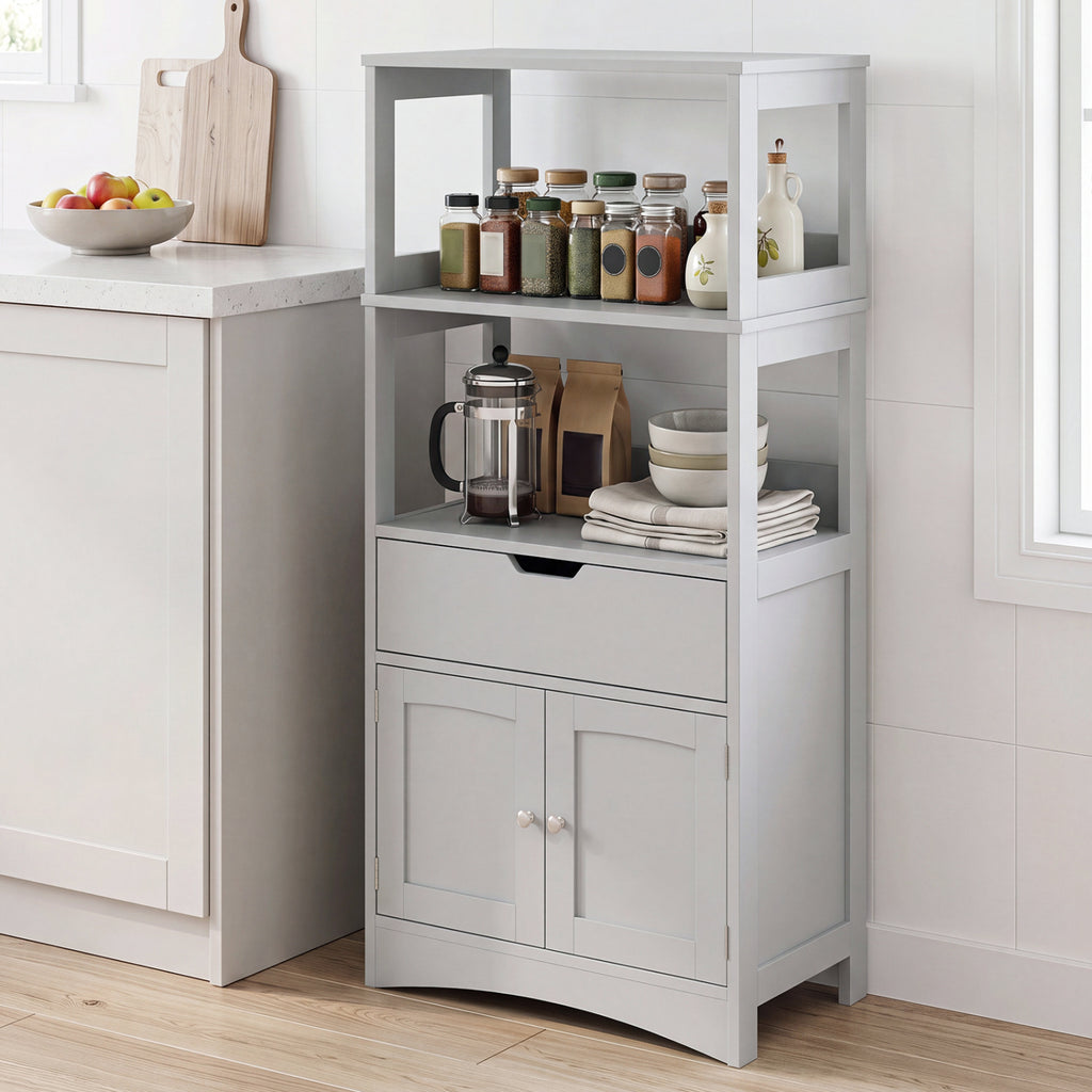 Bathroom Storage Cabinet with Drawer, Shelf & Doors – Gray