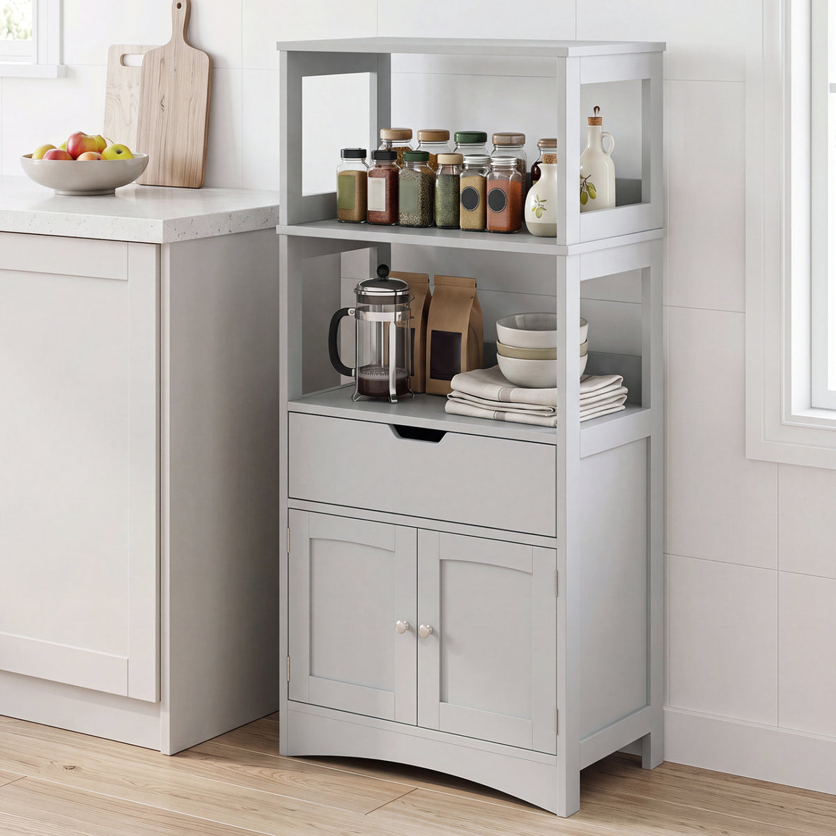 Bathroom Storage Cabinet with Drawer, Shelf & Doors – Gray