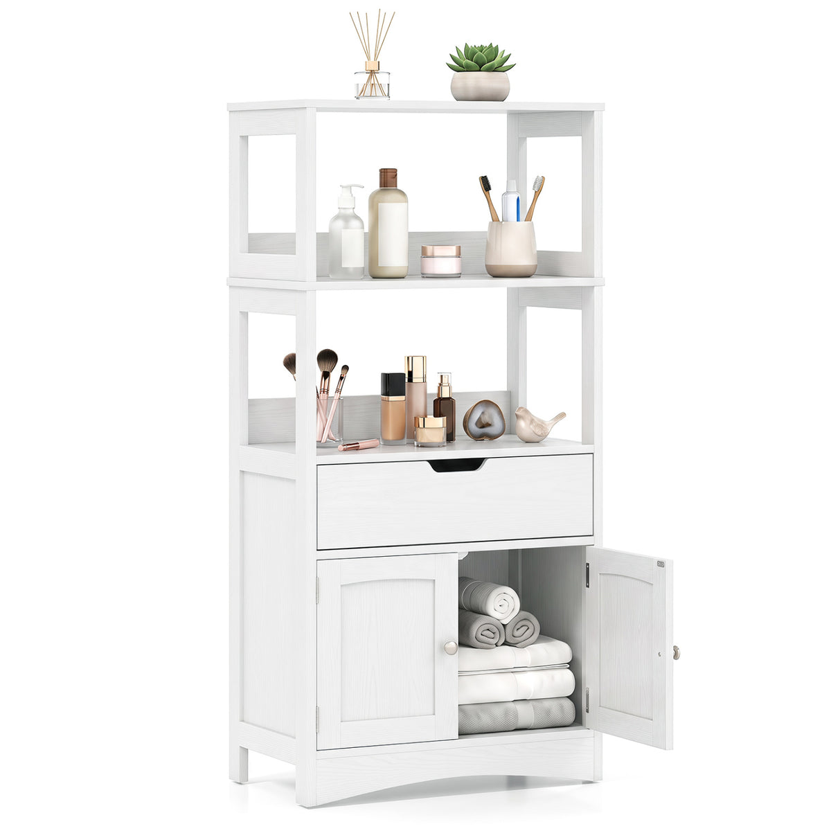 Bathroom Storage Cabinet with Drawer and Shelf - White