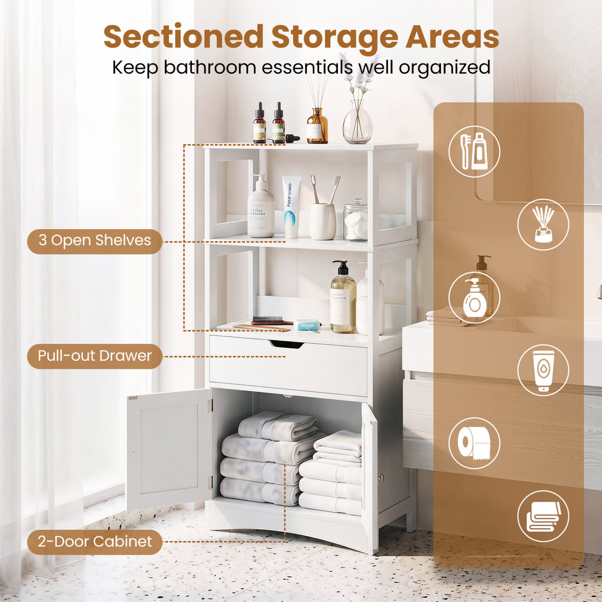 Bathroom Storage Cabinet with Drawer and Shelf - White