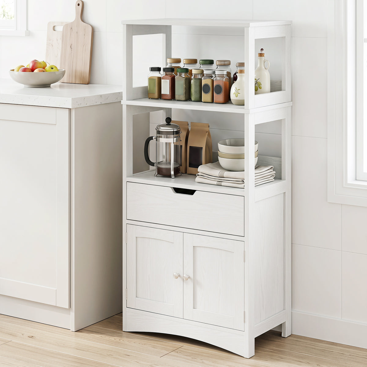 Bathroom Storage Cabinet with Drawer and Shelf - White