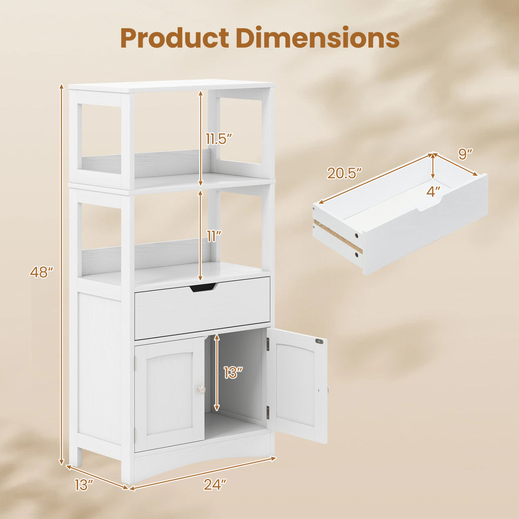Bathroom Storage Cabinet with Drawer and Shelf - White