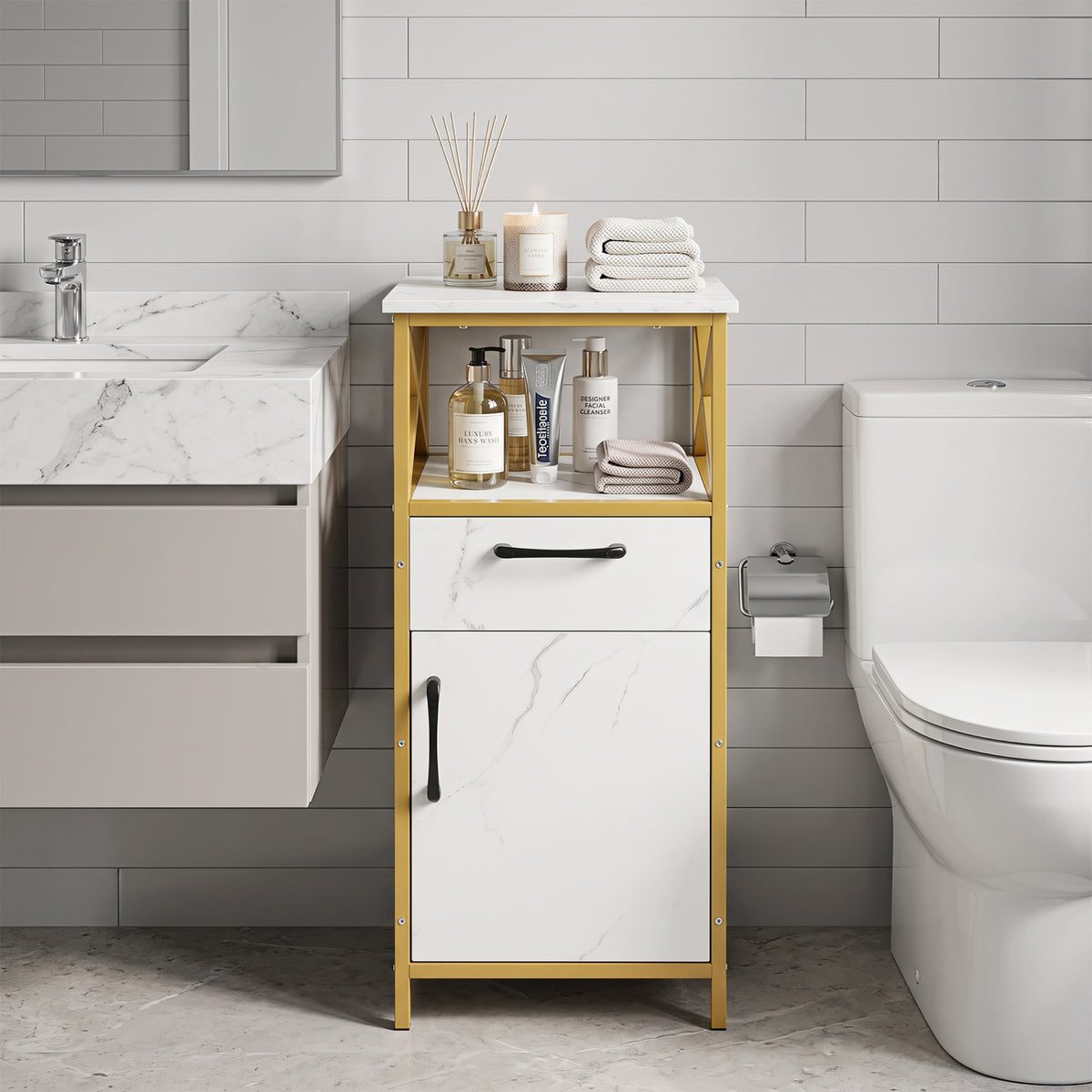31 Inch Bathroom Storage Cabinet with Drawer, White