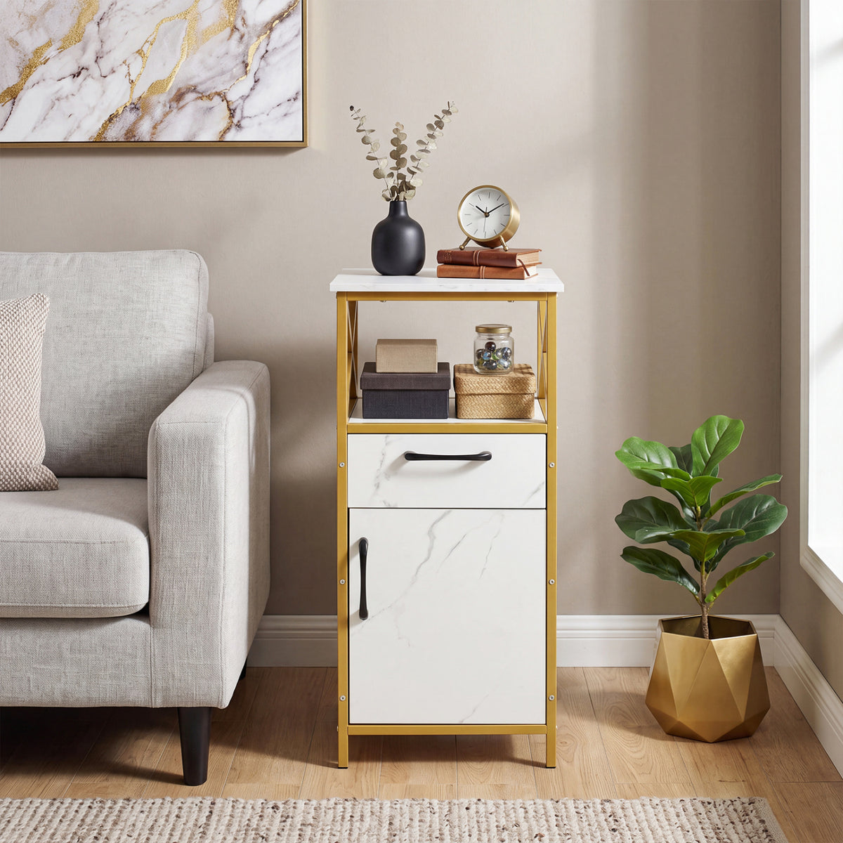 31 Inch Bathroom Storage Cabinet with Drawer, White