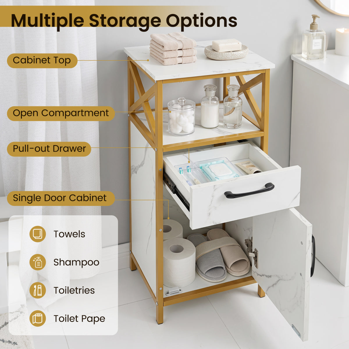 31 Inch Bathroom Storage Cabinet with Drawer, White