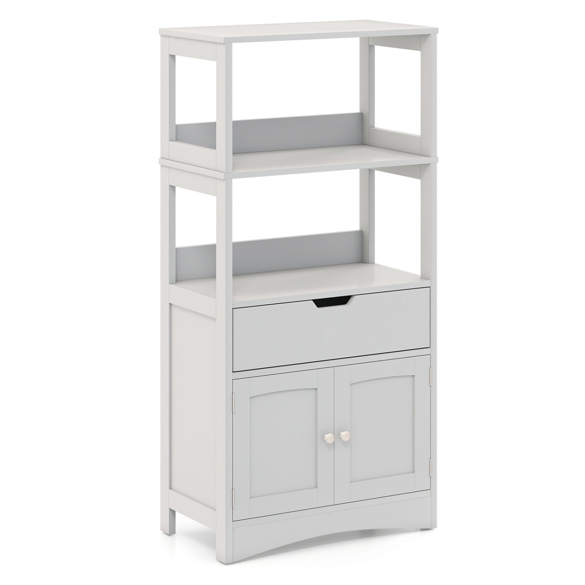 Bathroom Storage Cabinet with Open Shelves and Drawer Doors