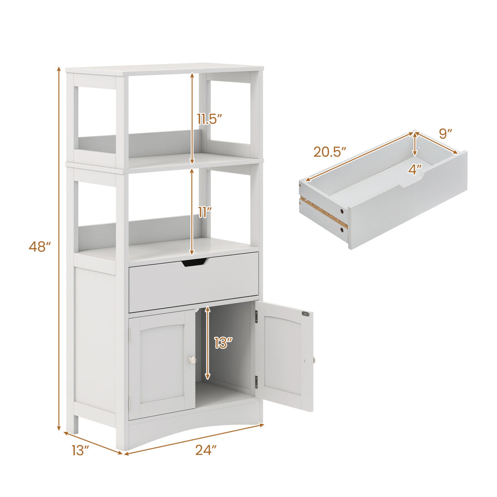 Bathroom Storage Cabinet with Open Shelves and Drawer Doors