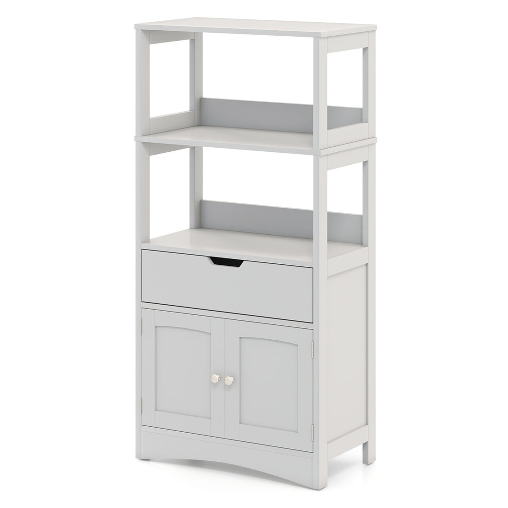 Bathroom Storage Cabinet with Open Shelves and Drawer Doors