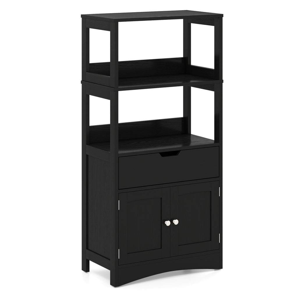 Bathroom Storage Cabinet with Open Shelves and Drawer Doors