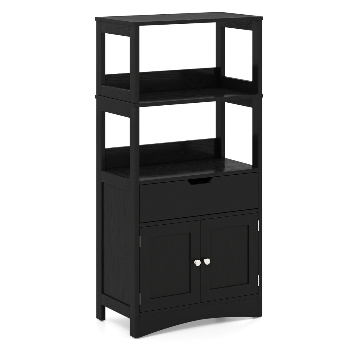 Bathroom Storage Cabinet with Open Shelves and Drawer Doors