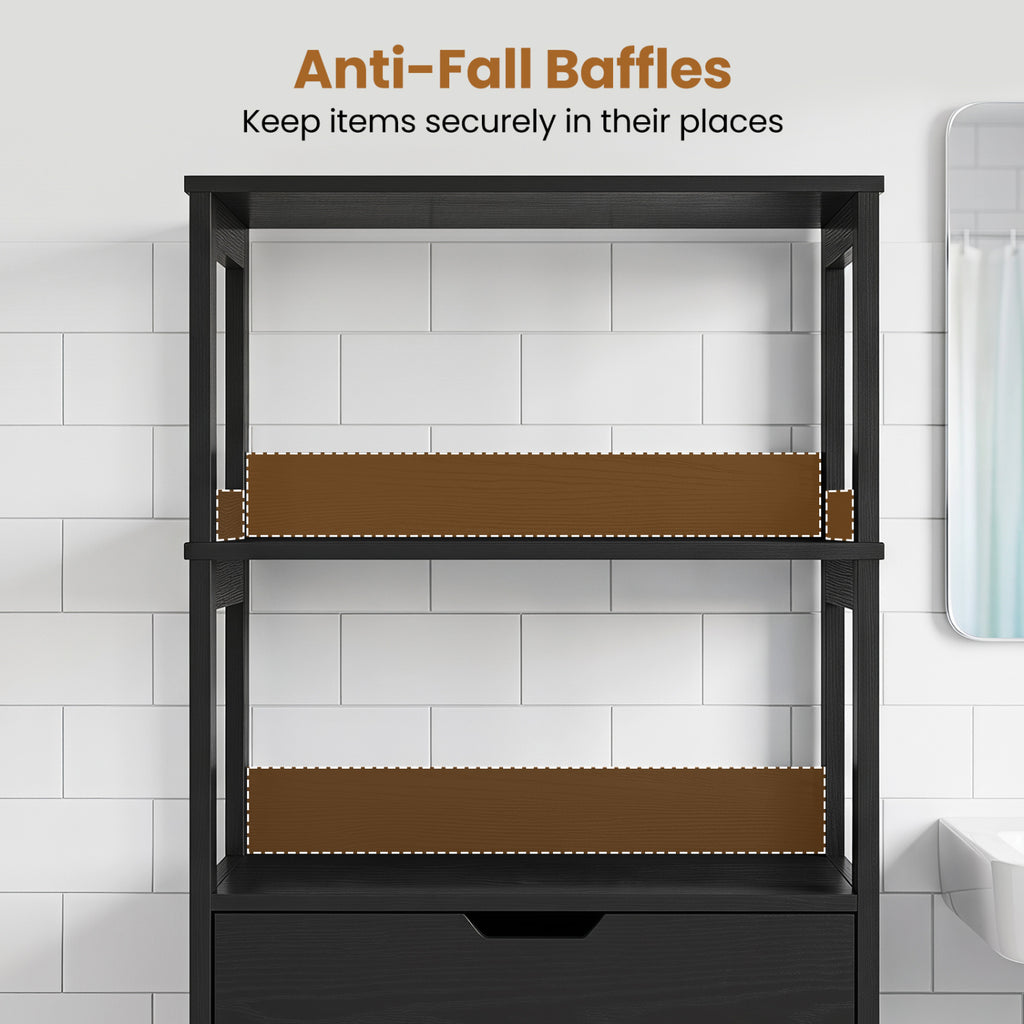 Bathroom Storage Cabinet with Open Shelves and Drawer Doors