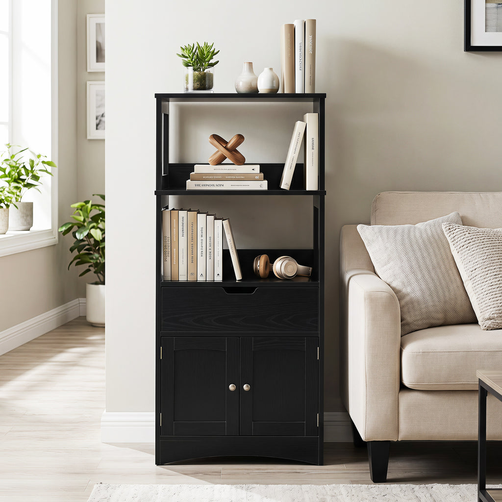Bathroom Storage Cabinet with Open Shelves and Drawer Doors