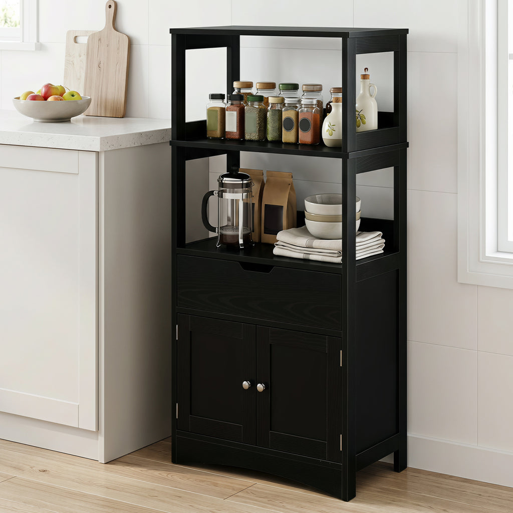 Bathroom Storage Cabinet with Open Shelves and Drawer Doors