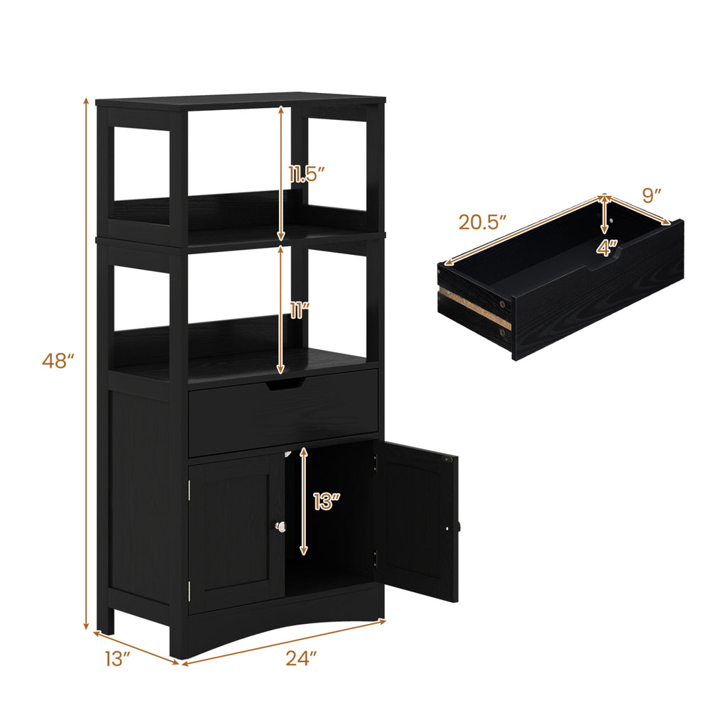 Bathroom Storage Cabinet with Open Shelves and Drawer Doors