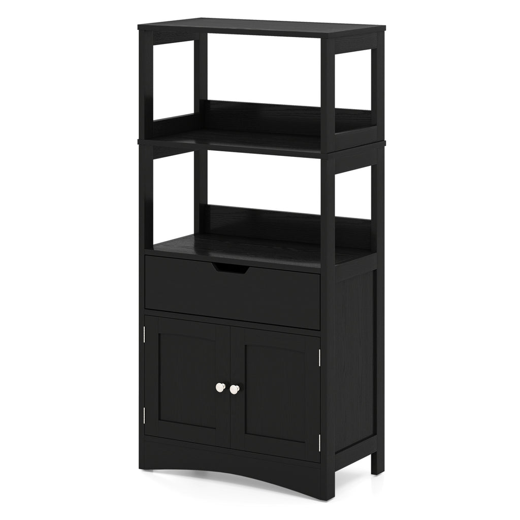 Bathroom Storage Cabinet with Open Shelves and Drawer Doors