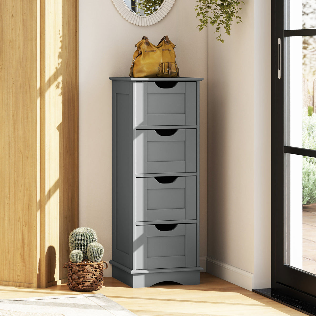 Bathroom Storage Cabinet with Cutout Handles and 4 Drawers