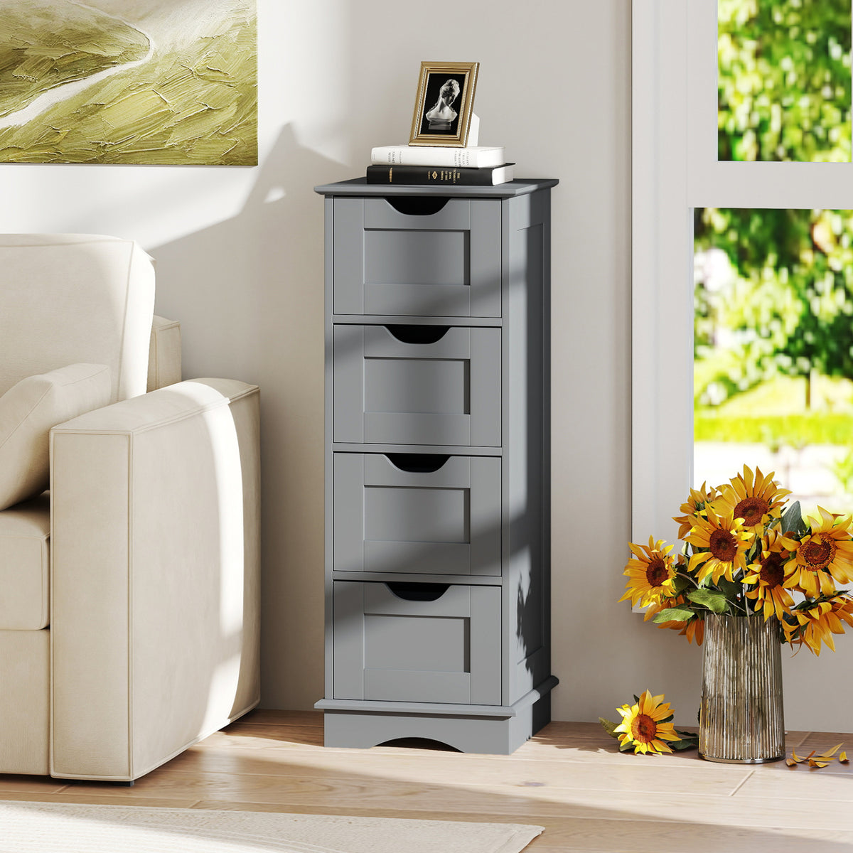 Bathroom Storage Cabinet with Cutout Handles and 4 Drawers