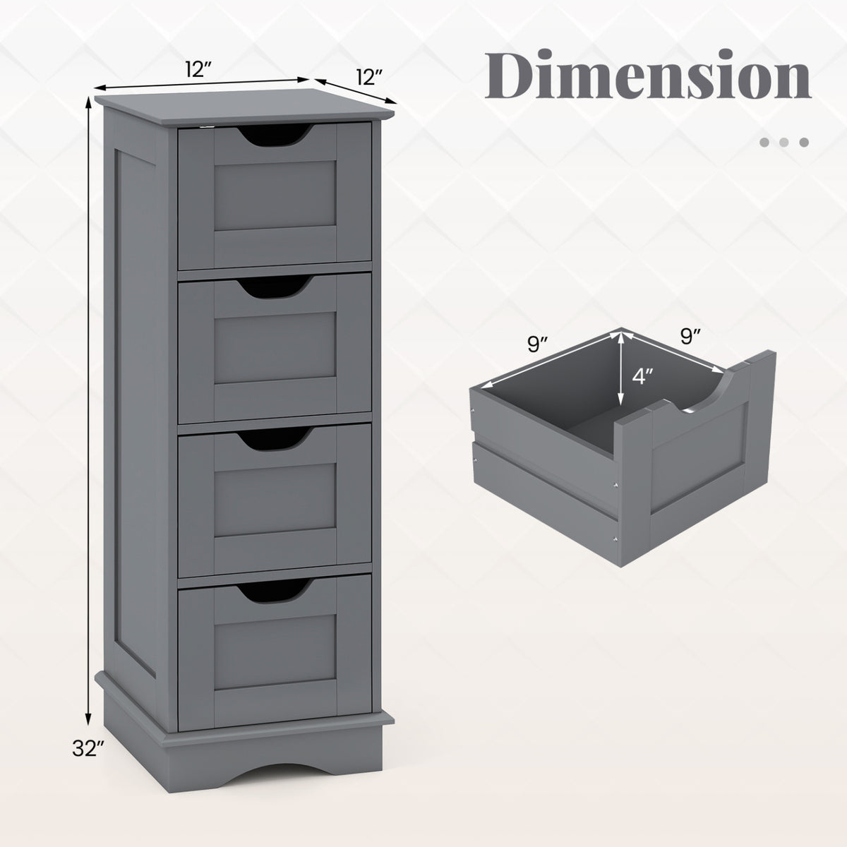 Bathroom Storage Cabinet with Cutout Handles and 4 Drawers