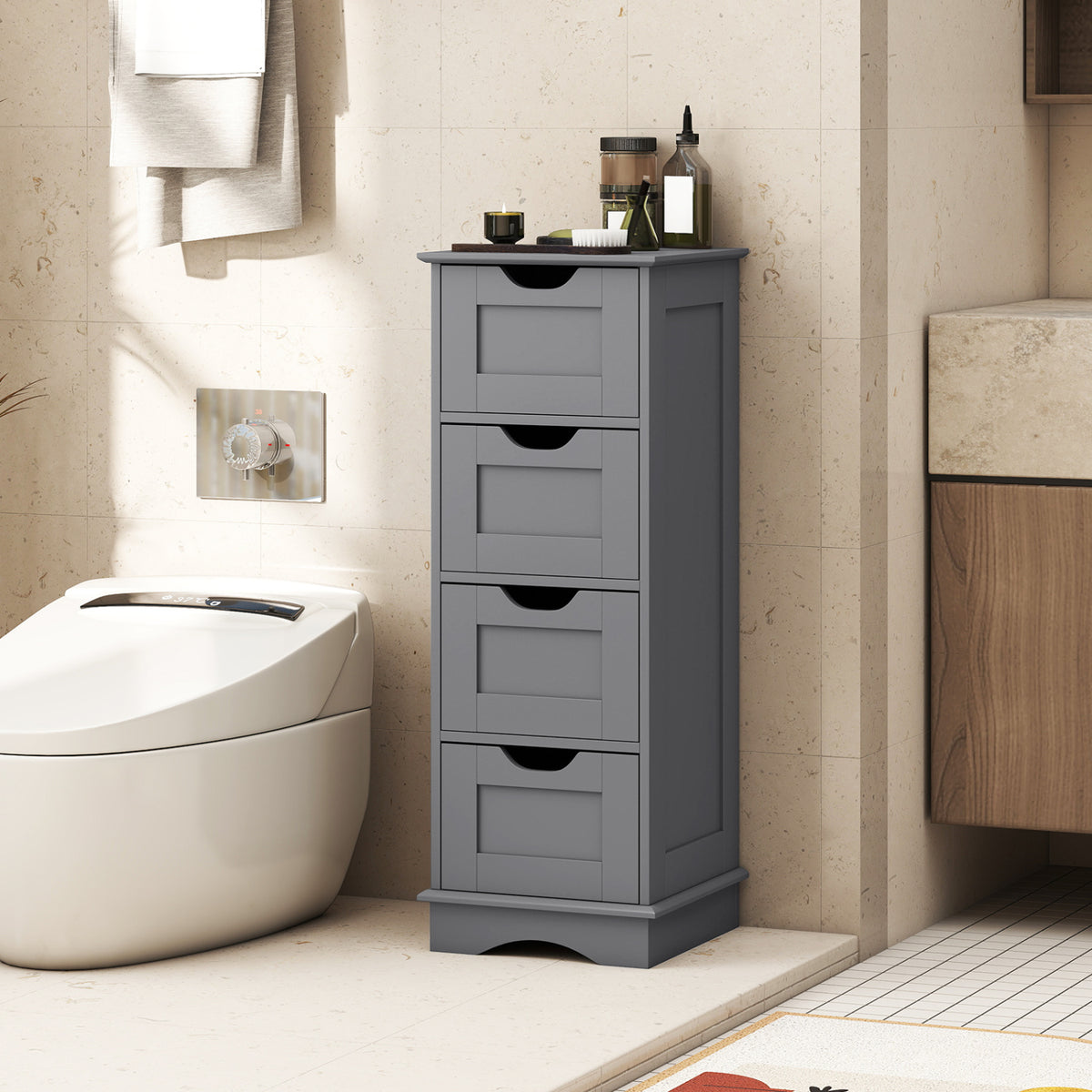 Bathroom Storage Cabinet with Cutout Handles and 4 Drawers