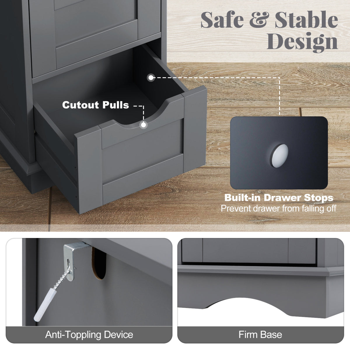 Bathroom Storage Cabinet with Cutout Handles and 4 Drawers