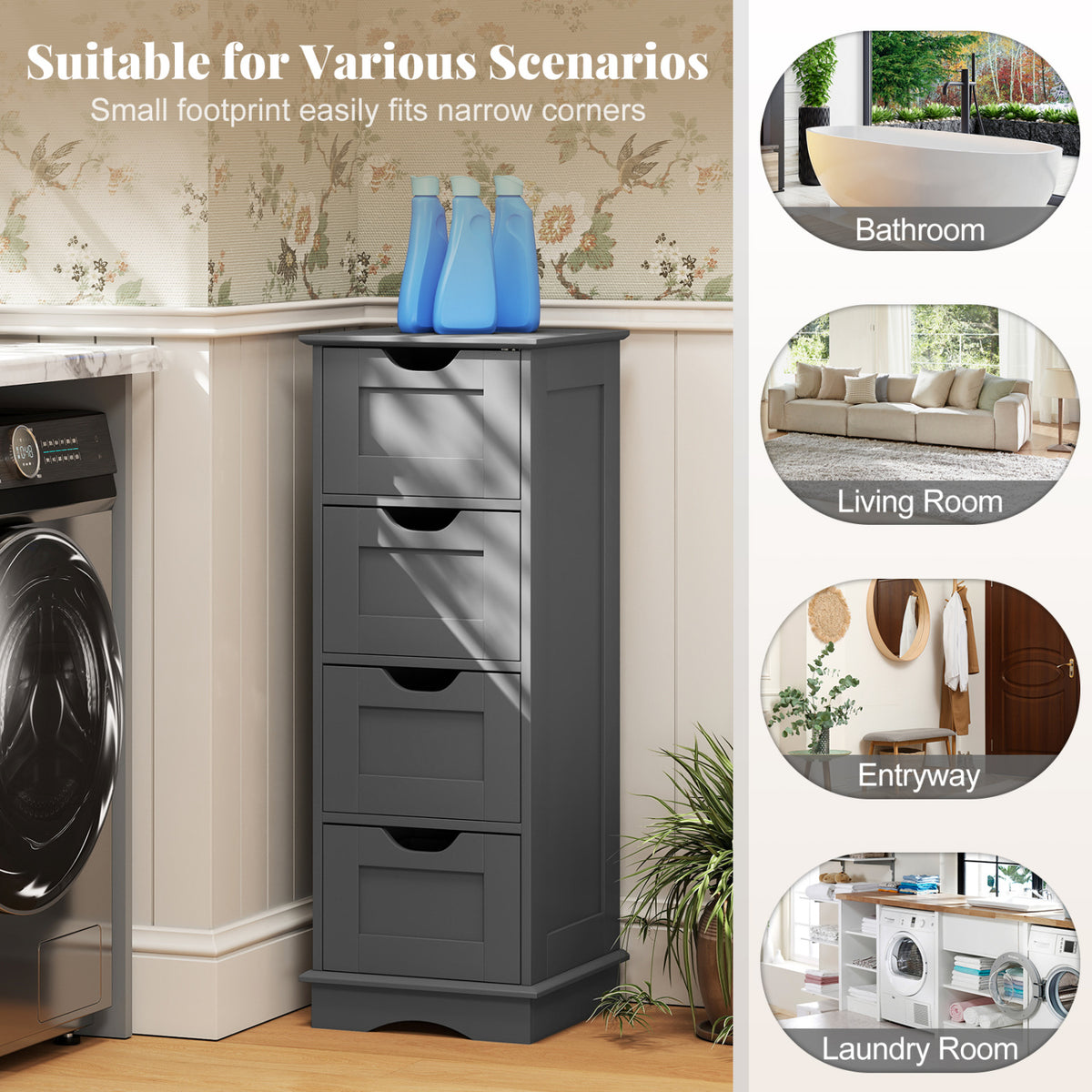 Bathroom Storage Cabinet with Cutout Handles and 4 Drawers
