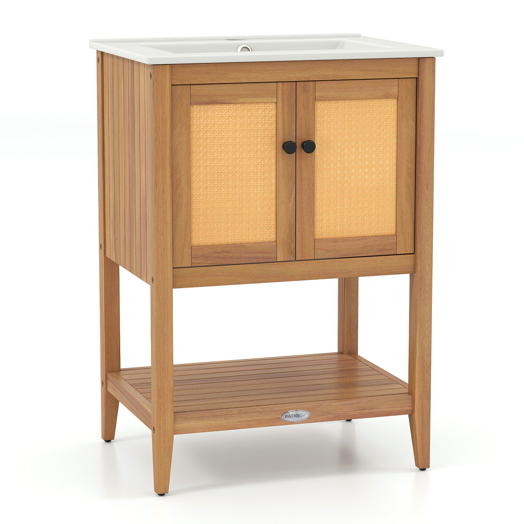 Bamboo Wall Bathroom Cabinet with Towel Rack & Ventilated Doors - Natural, Variation of Wall Cabinet with Open Compartment & Towel Rack